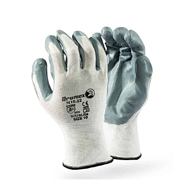 DROMEX NITROLITE GREY NITRILE COATED ON WHITE SHELL